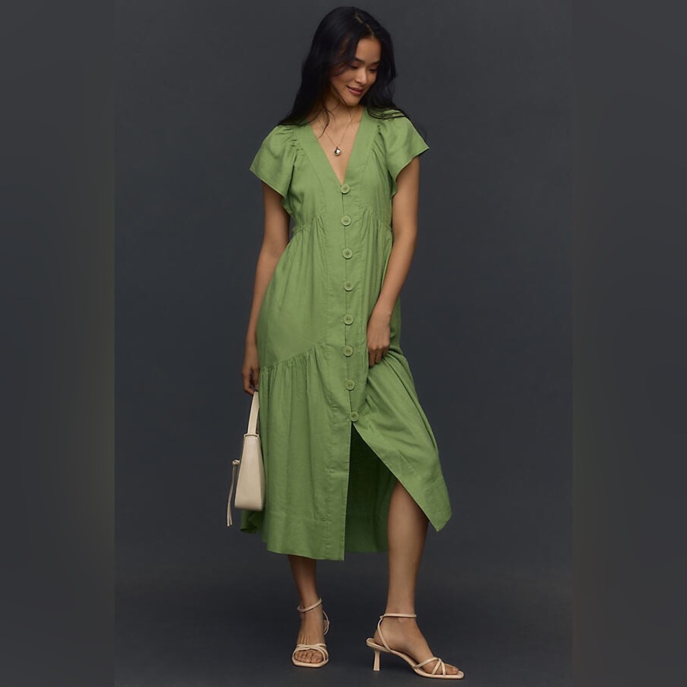 Anthropologie Flutter Sleeve Linen Dress